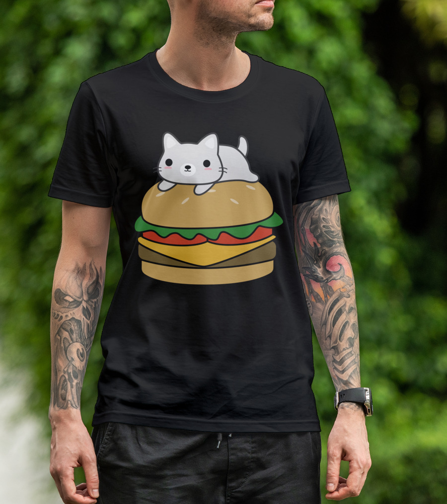 Cute Hamburger Cat On Bun T-Shirt