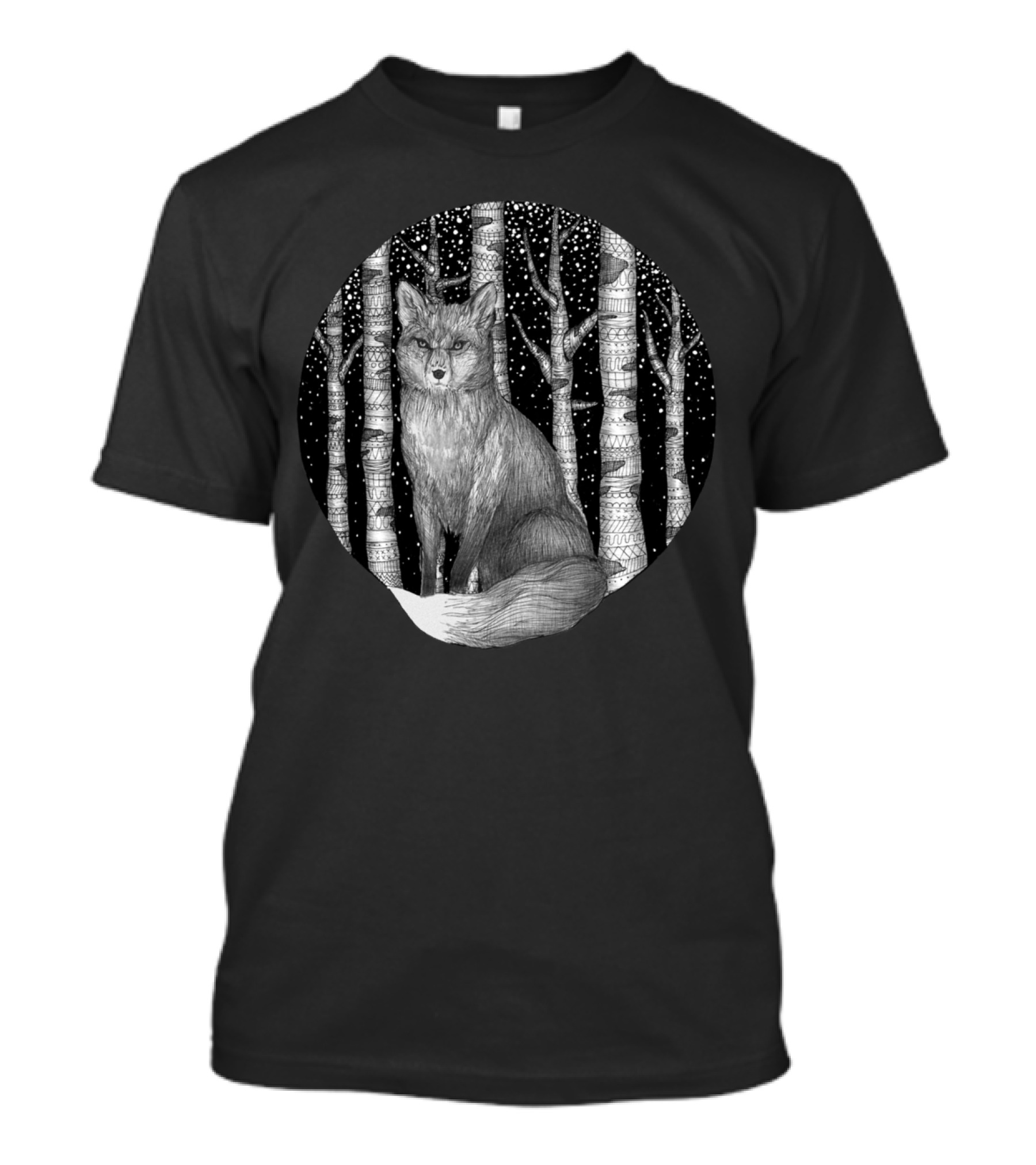 Fox And Forest Night In Birch Woods T-Shirt