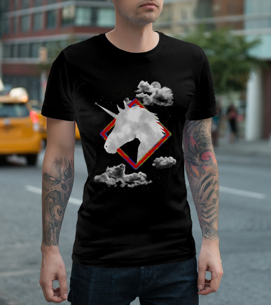 Unicorn Crossing Night Sky Clouds Fantasy T-Shirt