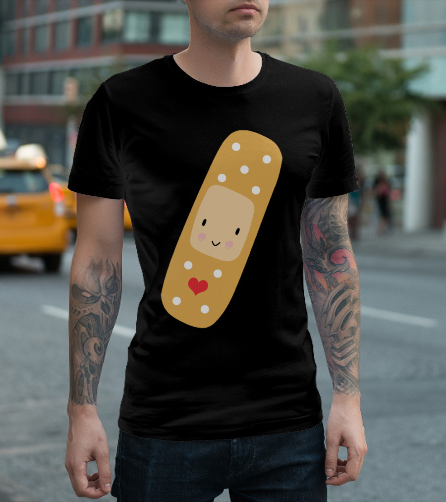 Cute Bandage With Heart And Smiling Face T-Shirt
