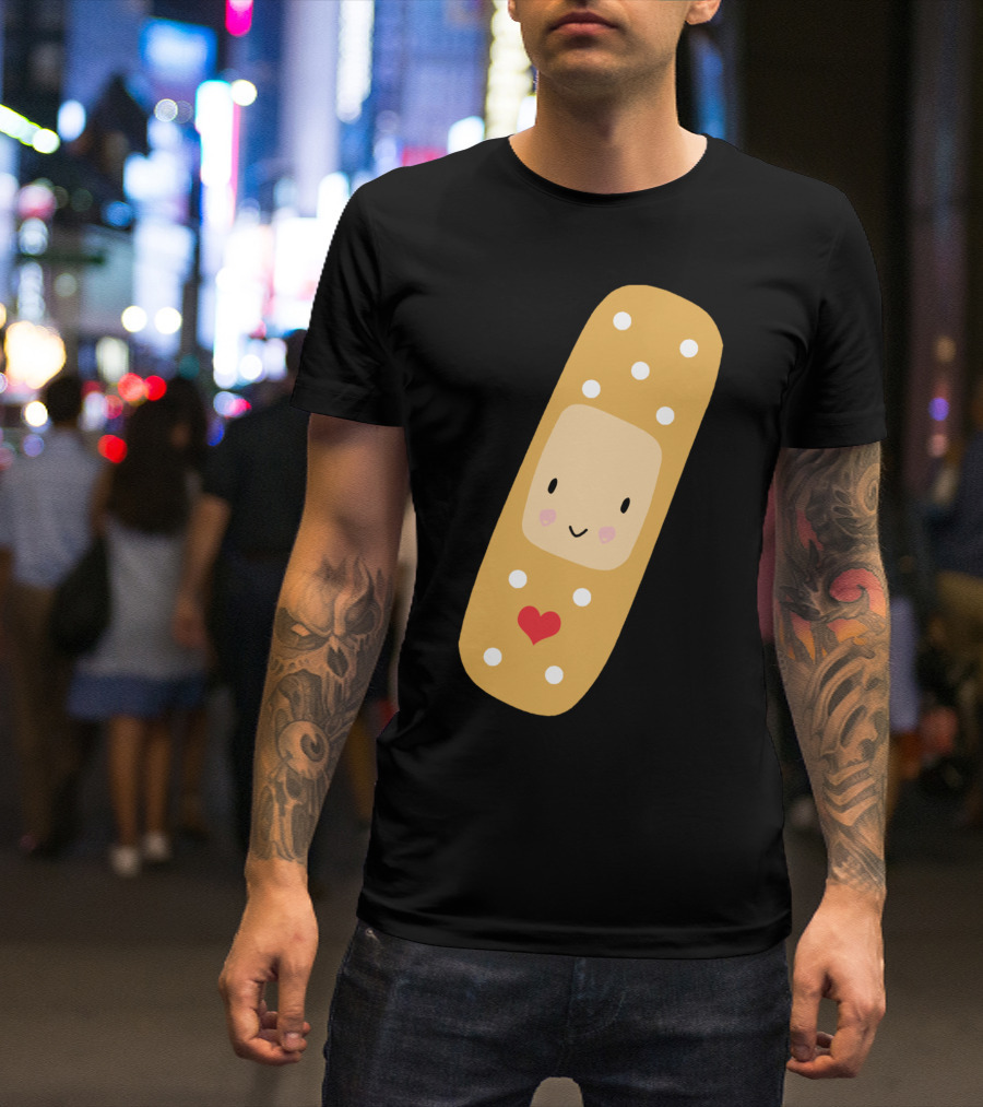 Cute Bandage With Heart And Smiling Face T-Shirt