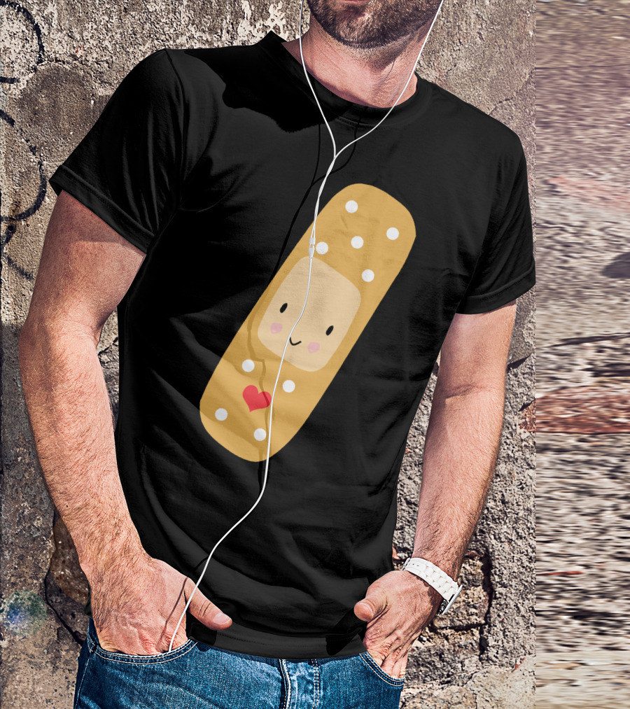 Cute Bandage With Heart And Smiling Face T-Shirt