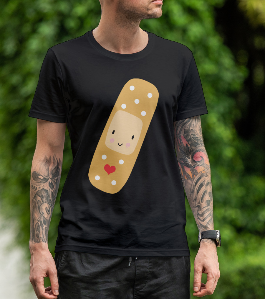 Cute Bandage With Heart And Smiling Face T-Shirt