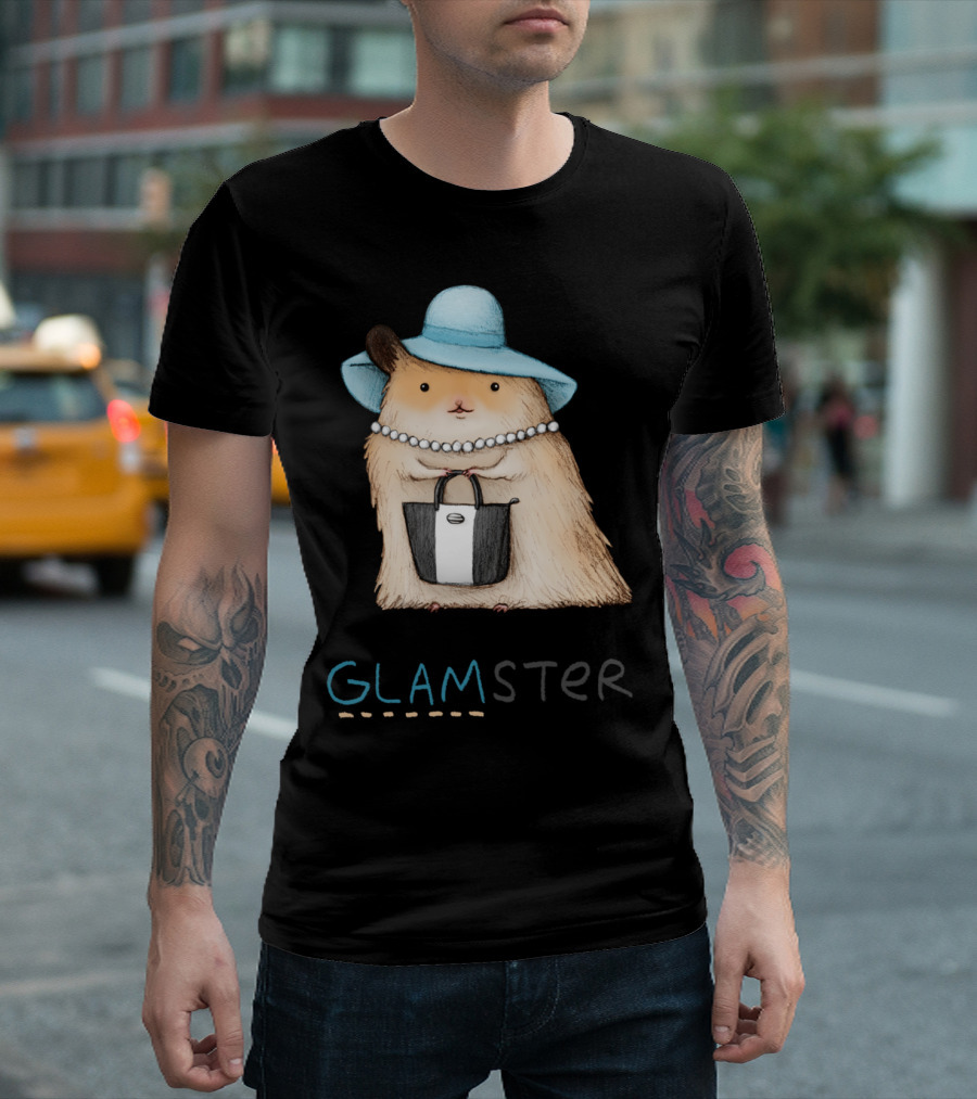 Glamster Chic Hamster with Hat and Pearl Necklace T-Shirt