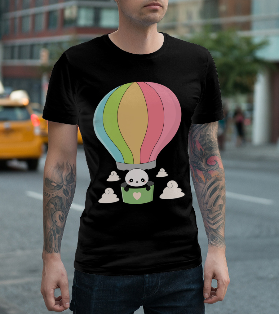 Cute Panda In Pastel Hot Air Balloon Adventure T-Shirt