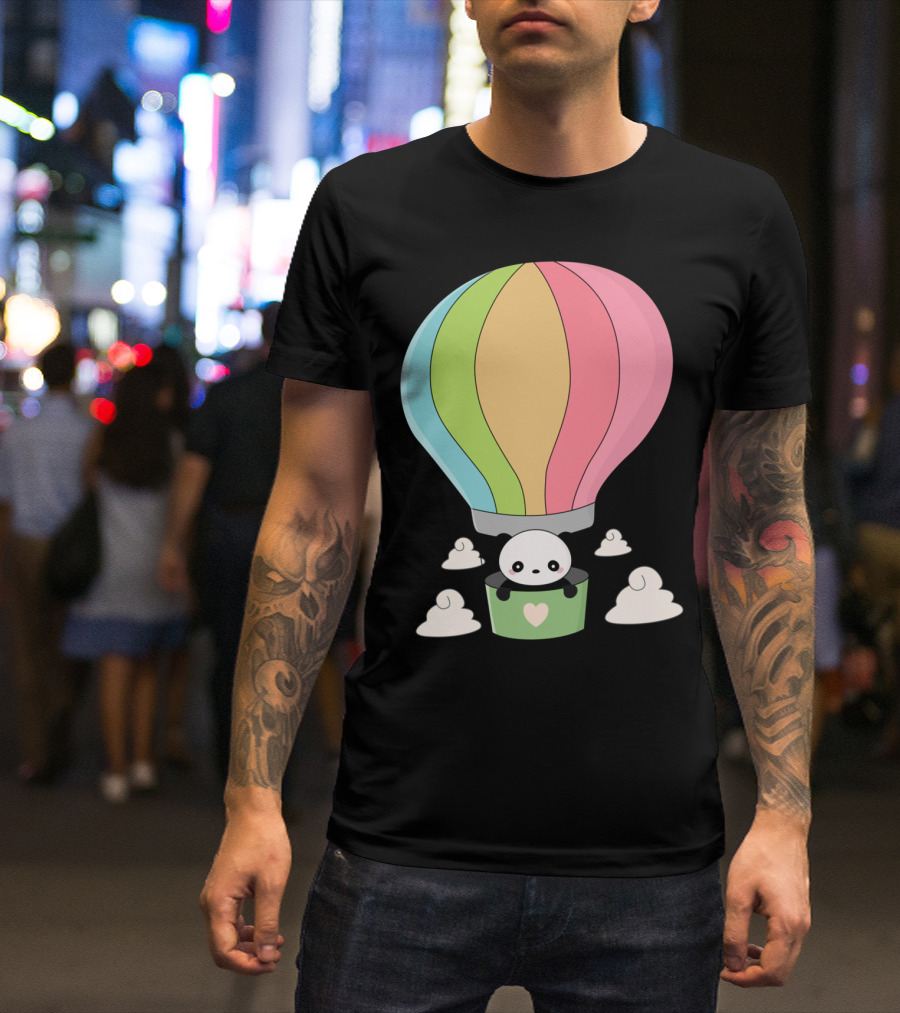 Cute Panda In Pastel Hot Air Balloon Adventure T-Shirt