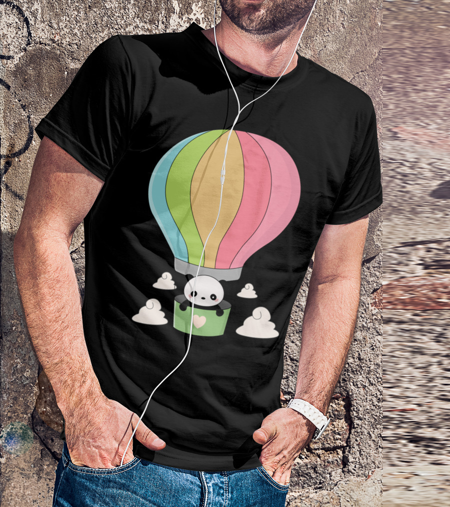 Cute Panda In Pastel Hot Air Balloon Adventure T-Shirt