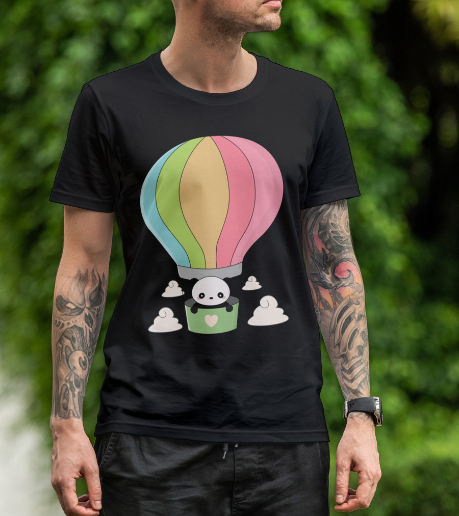 Cute Panda In Pastel Hot Air Balloon Adventure T-Shirt