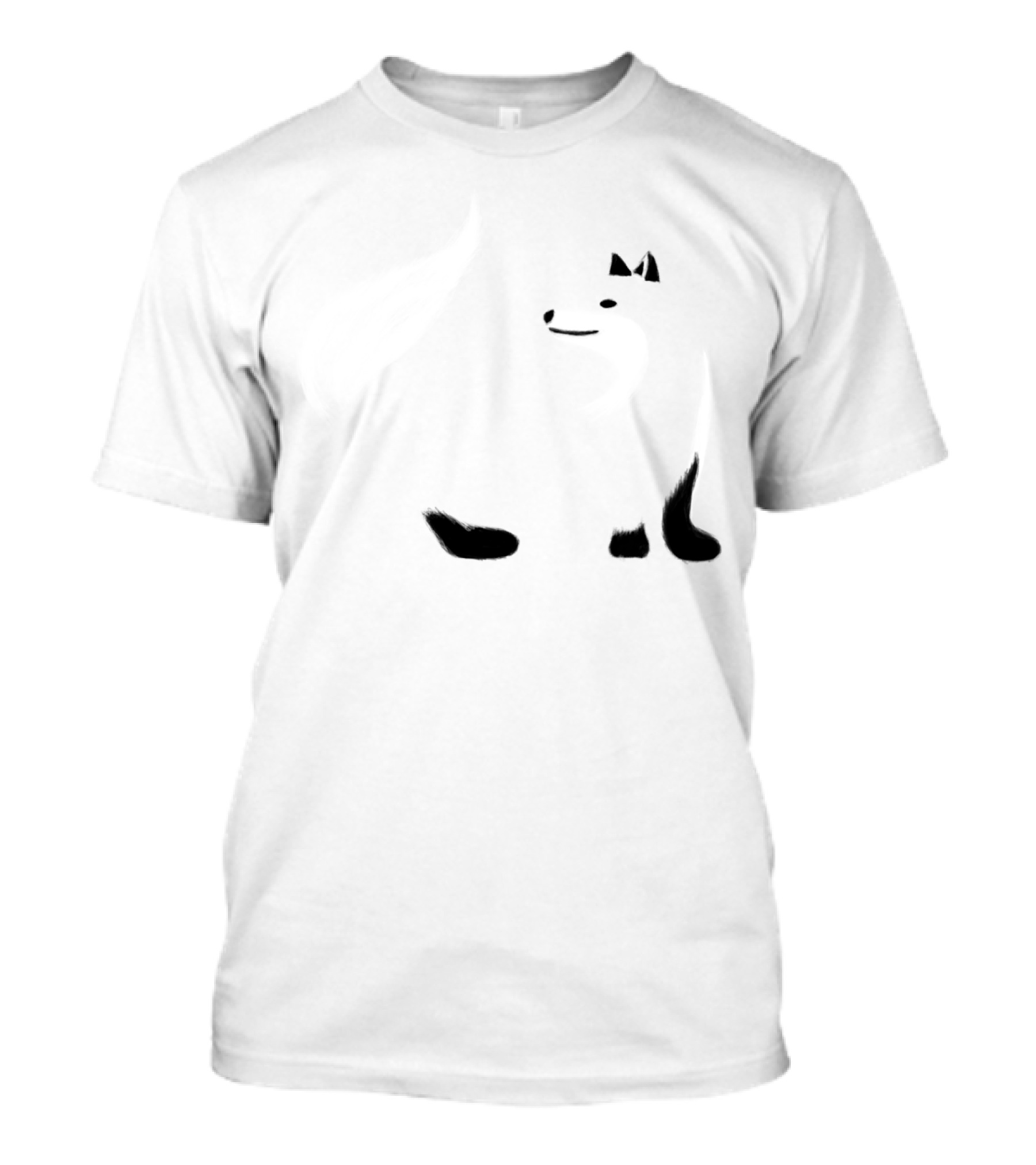 Unique Fox Design Black And White Stylized Fox Tail T-Shirt