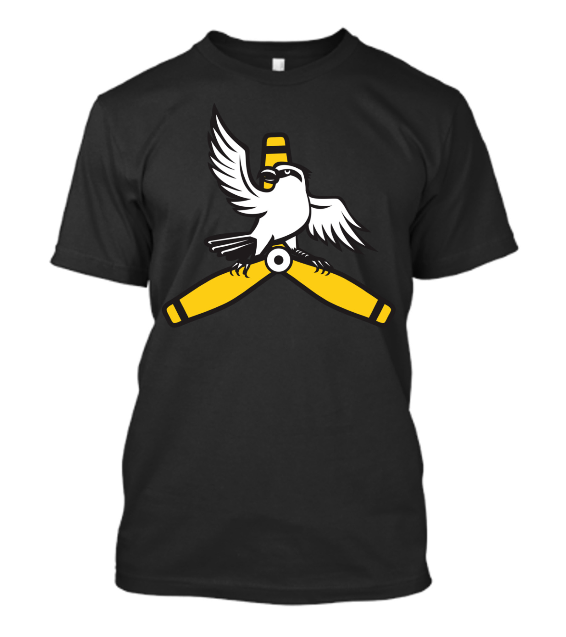 Shrike Perching On Yellow Propeller Blade Retro T-Shirt