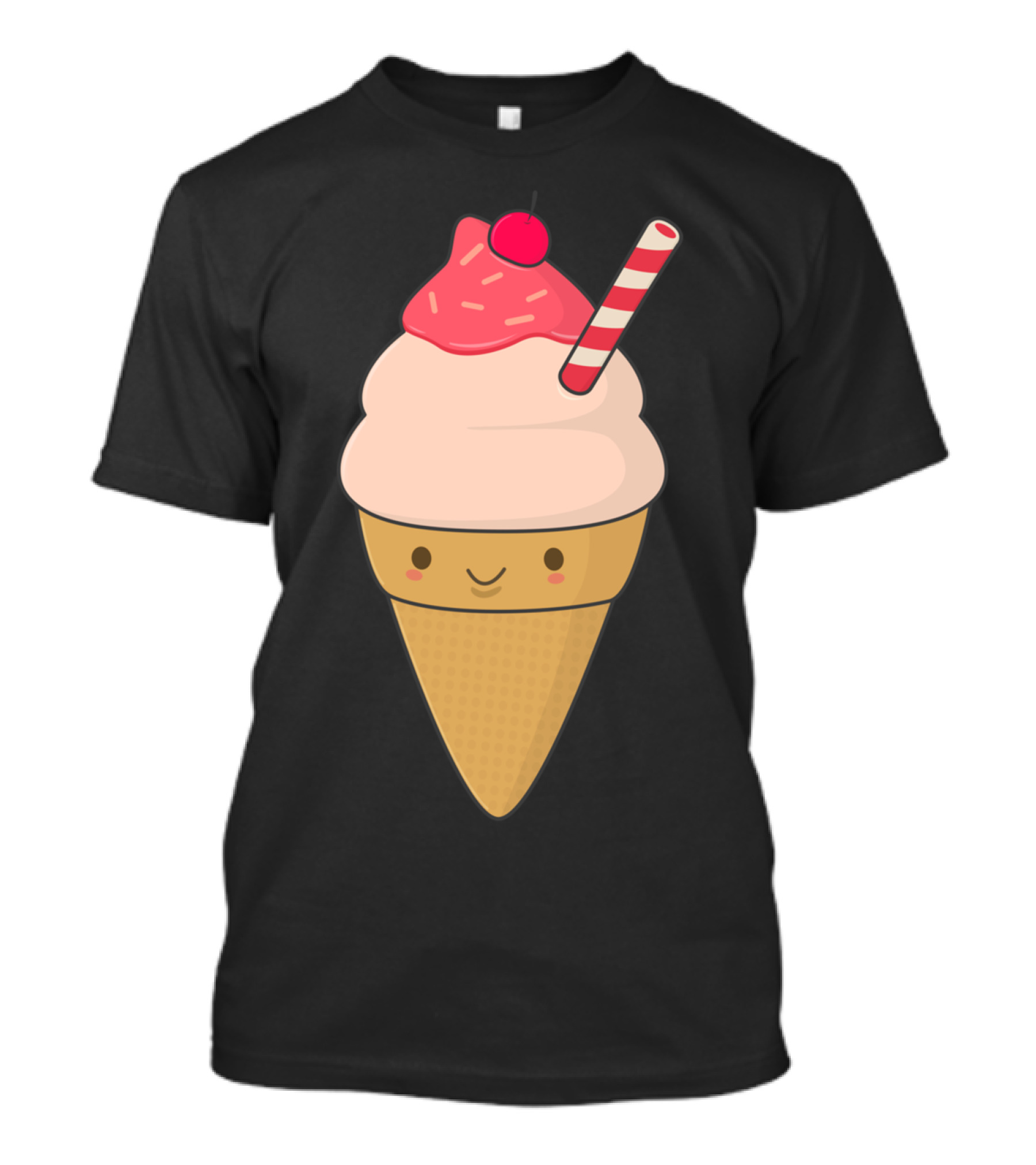 Cute Ice Cream Cone With Cherry And Straw T-Shirt
