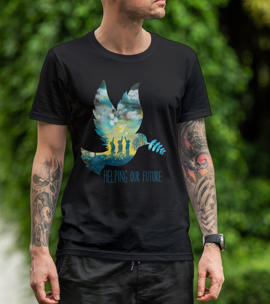 Helping Our Future Dandingeroz Peace Dove With Children And Balloons T-Shirt