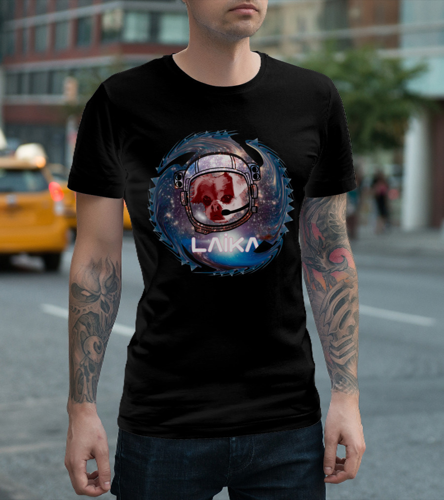 Laika Space Dog In Helmet Cosmic Swirl T-Shirt