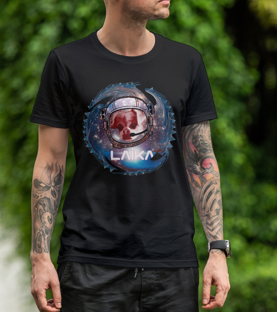 Laika Space Dog In Helmet Cosmic Swirl T-Shirt