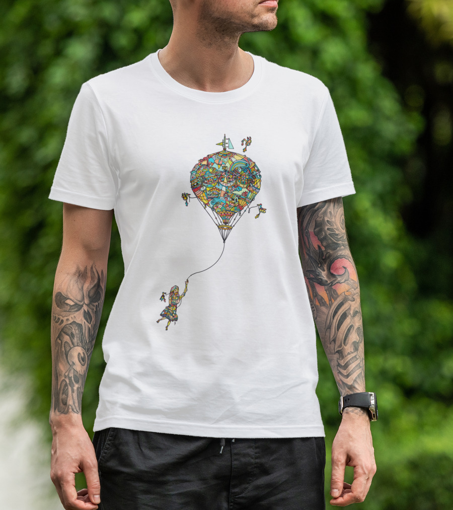 Balloon Girl Stained Glass Style Colorful Dreamscape T-Shirt