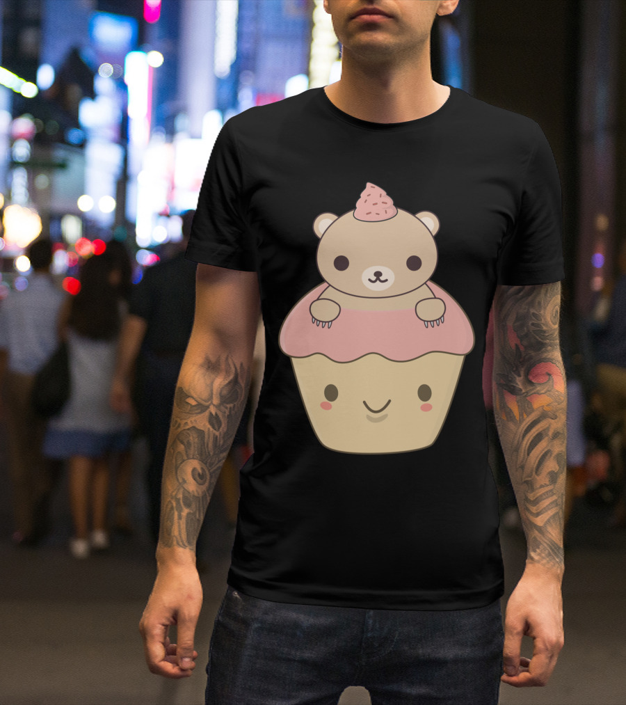 Brown Bear Cupcake Cute Dessert Character T-Shirt