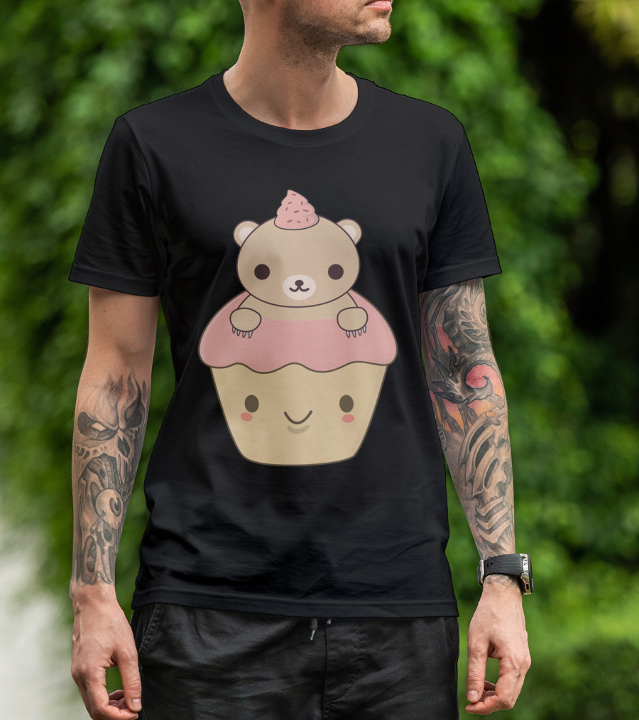 Brown Bear Cupcake Cute Dessert Character T-Shirt
