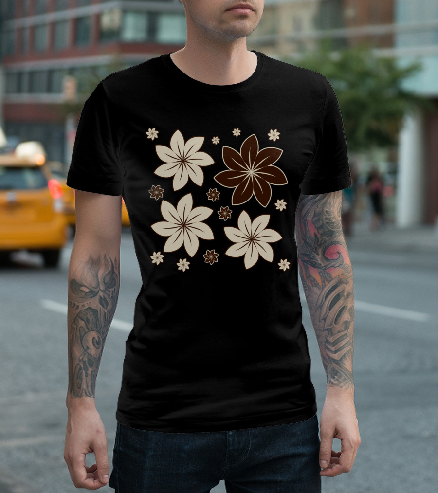 Brown Floral Pattern with Cream Flowers T-Shirt