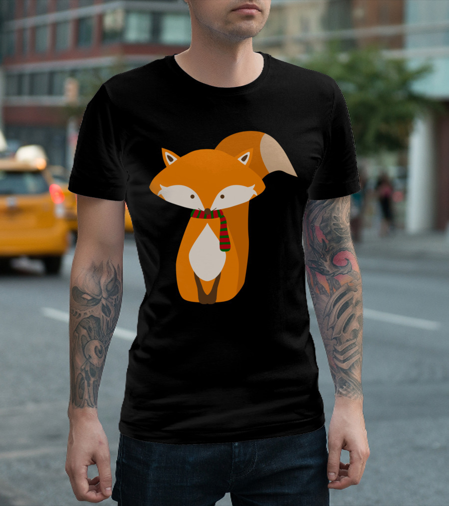 Fox with Festive Scarf Wintery Holiday T-Shirt