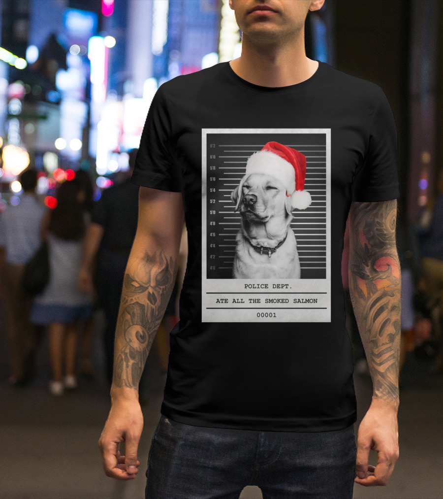 Police Dept Santa Dog Mugshot Ate All The Smoked Salmon T-Shirt