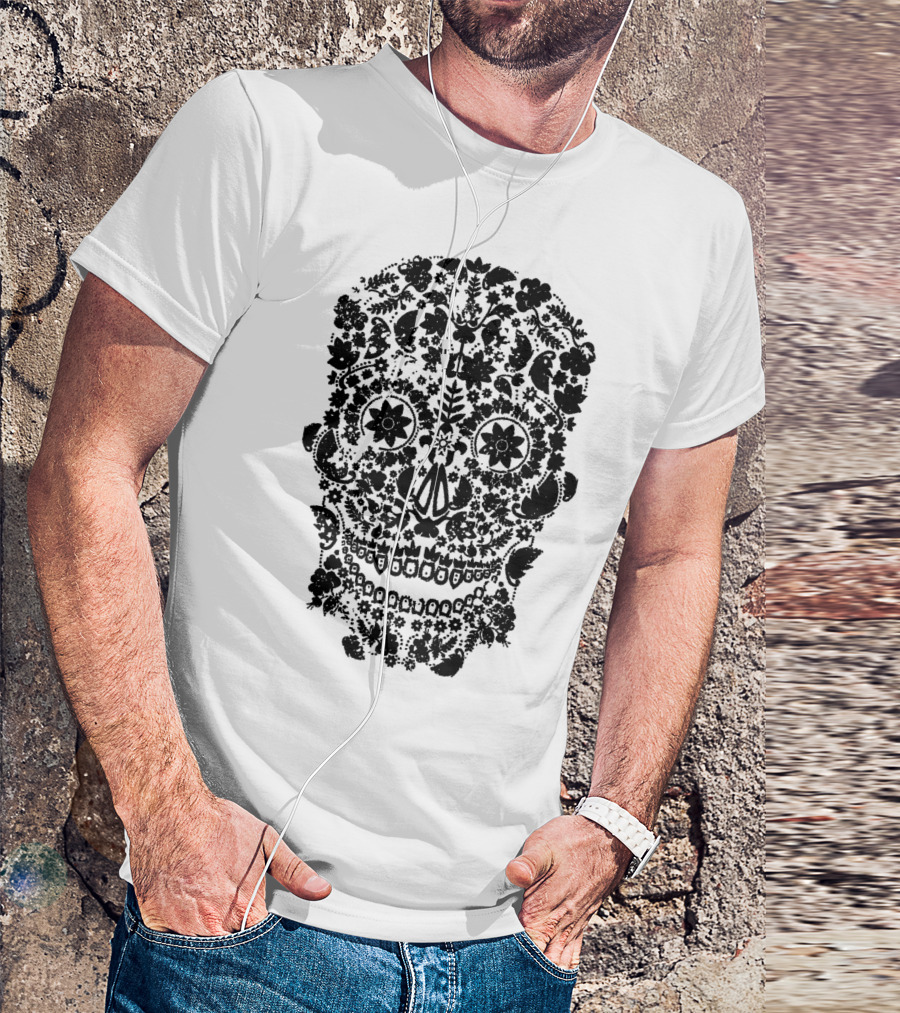 Day Of The Dead Distressed Skull Floral T-Shirt