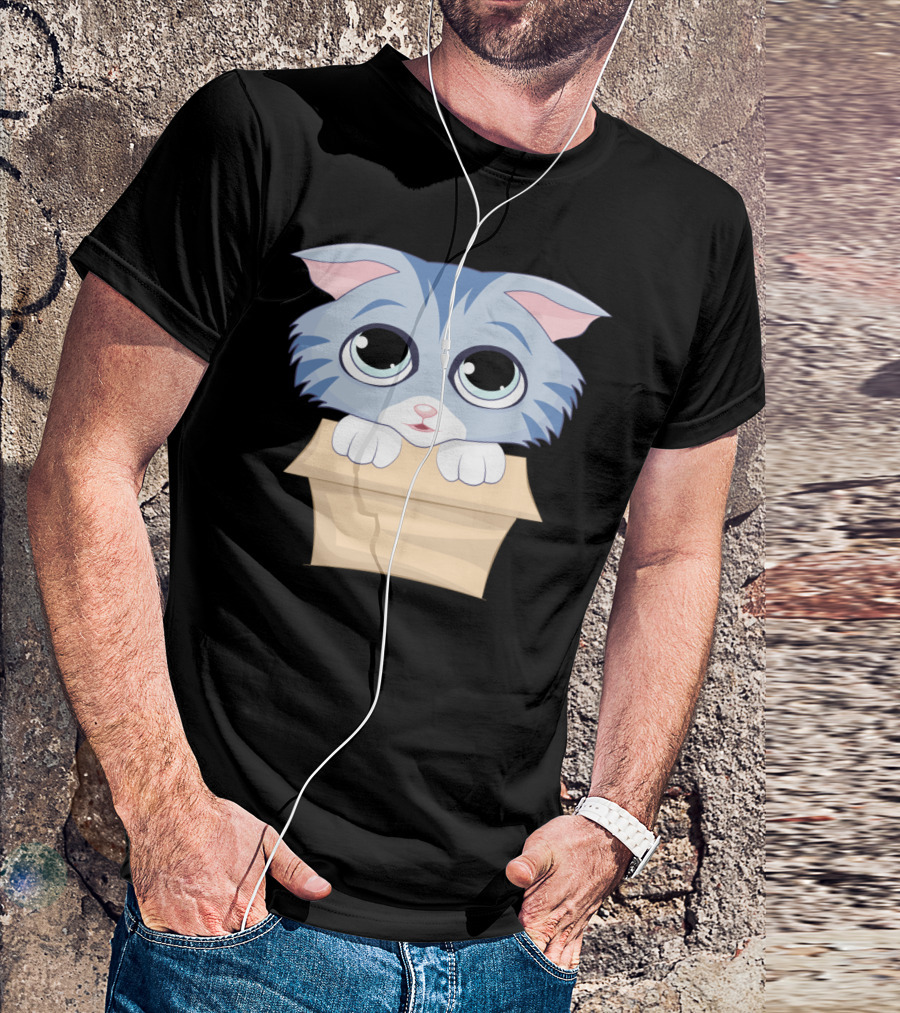 Cute Kitty In A Box Blue-Eyed Cat T-Shirt