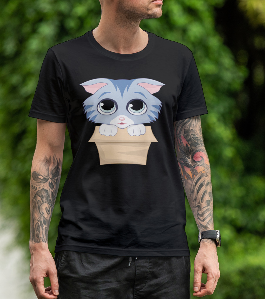 Cute Kitty In A Box Blue-Eyed Cat T-Shirt
