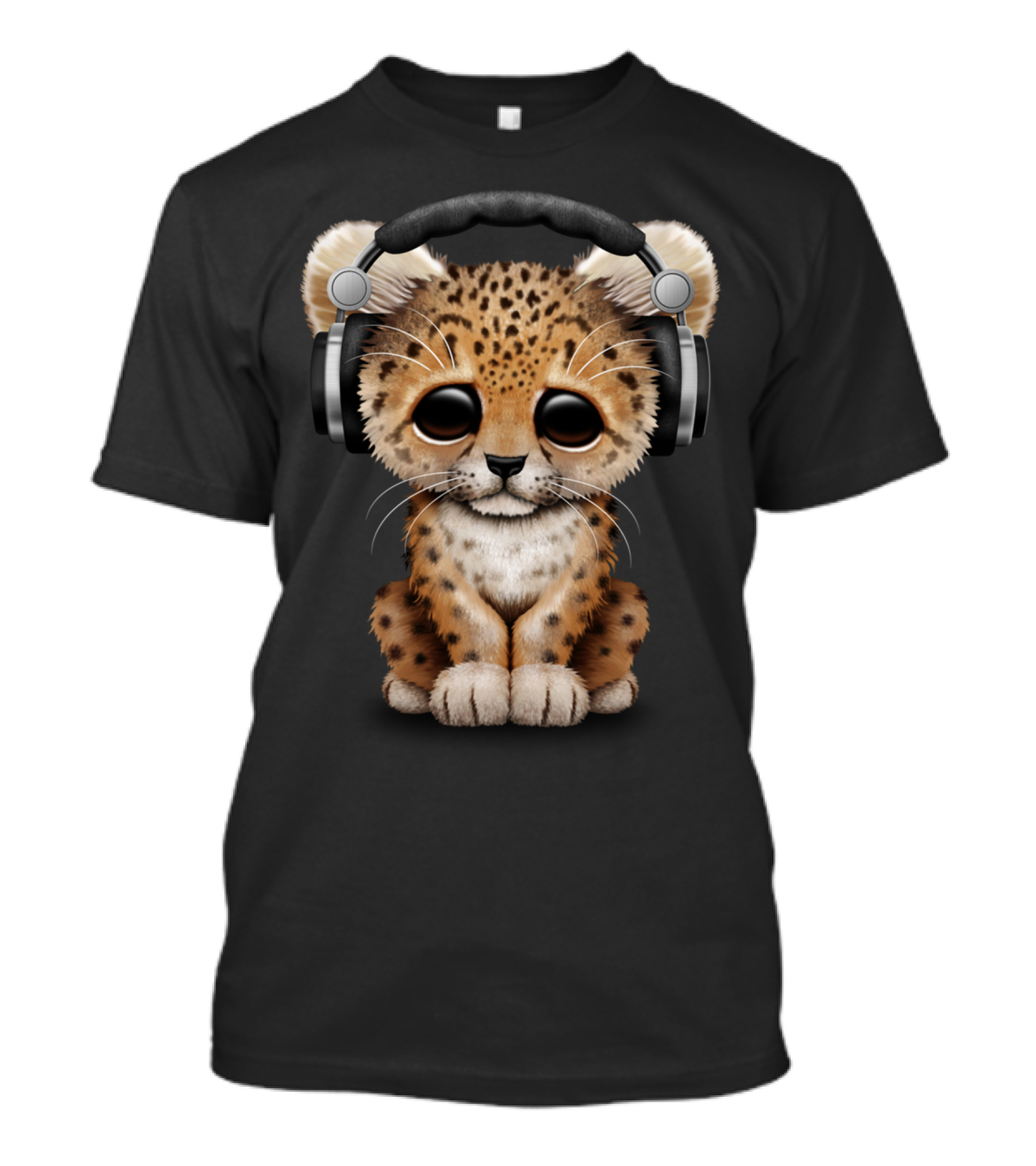 Cute Leopard Cub DJ Wearing Headphones T-Shirt