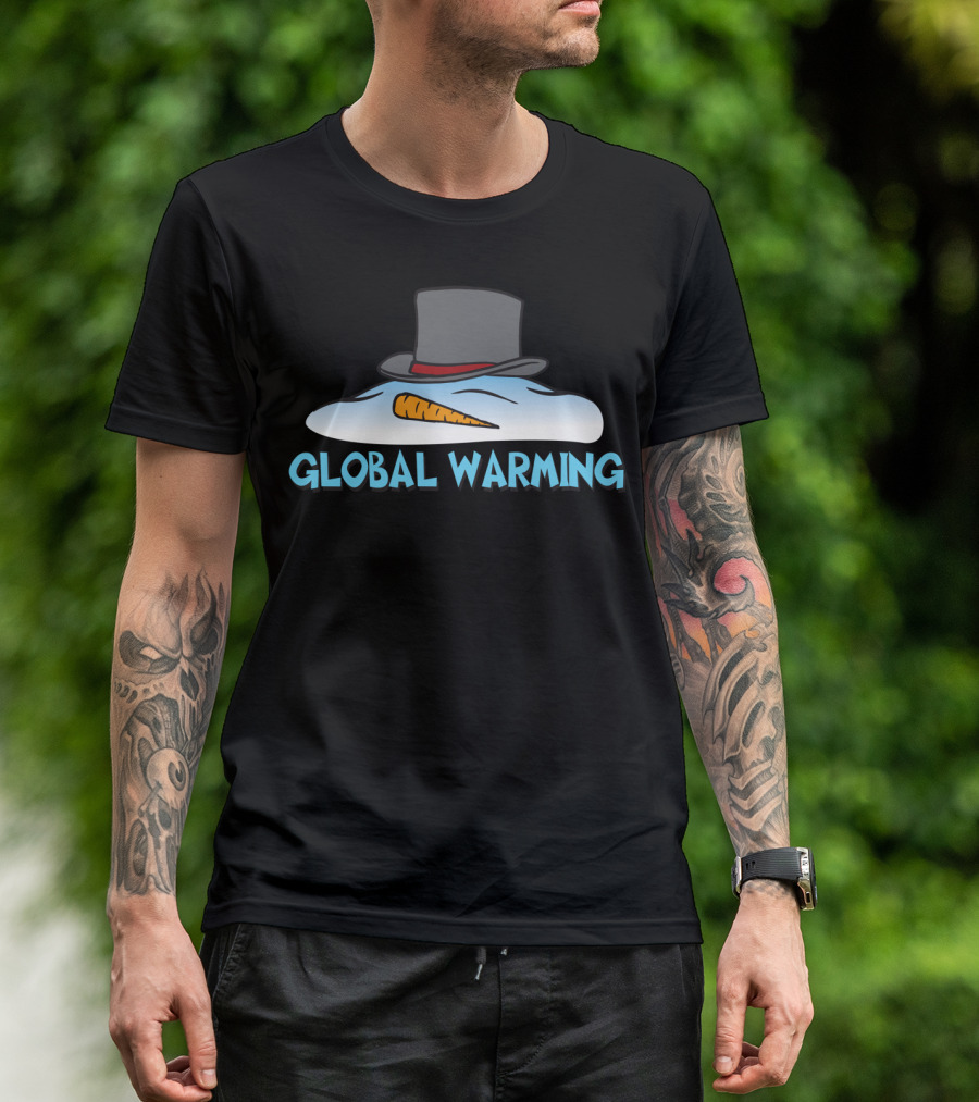 Global Warming Melting Snowman With Top Hat Carrot Nose T-Shirt