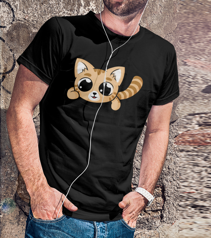 Cute Orange Cat In Pocket T-Shirt