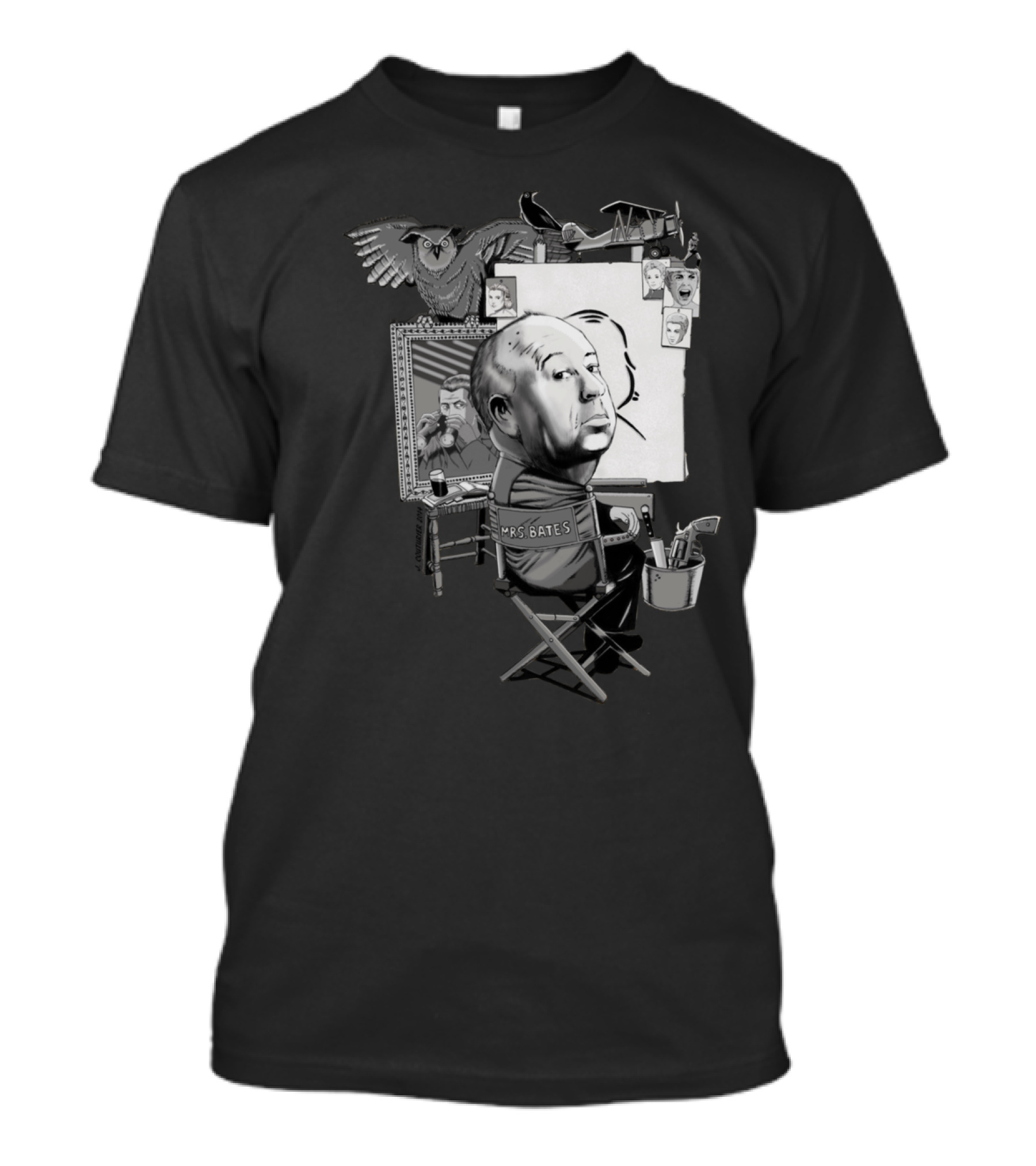 Sir Alfred J Mrs Bates Director Chair With Owl And Mirror T-Shirt