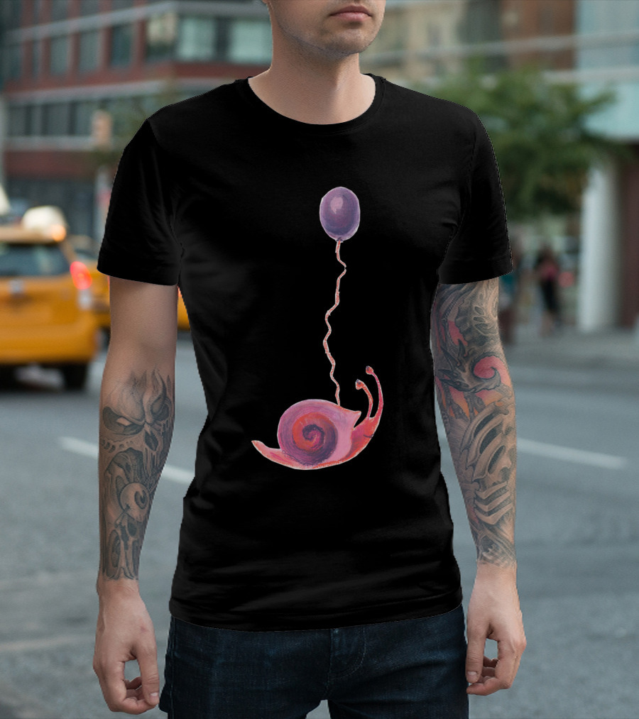 Cute Pink Snail Holding Violet Balloon T-Shirt