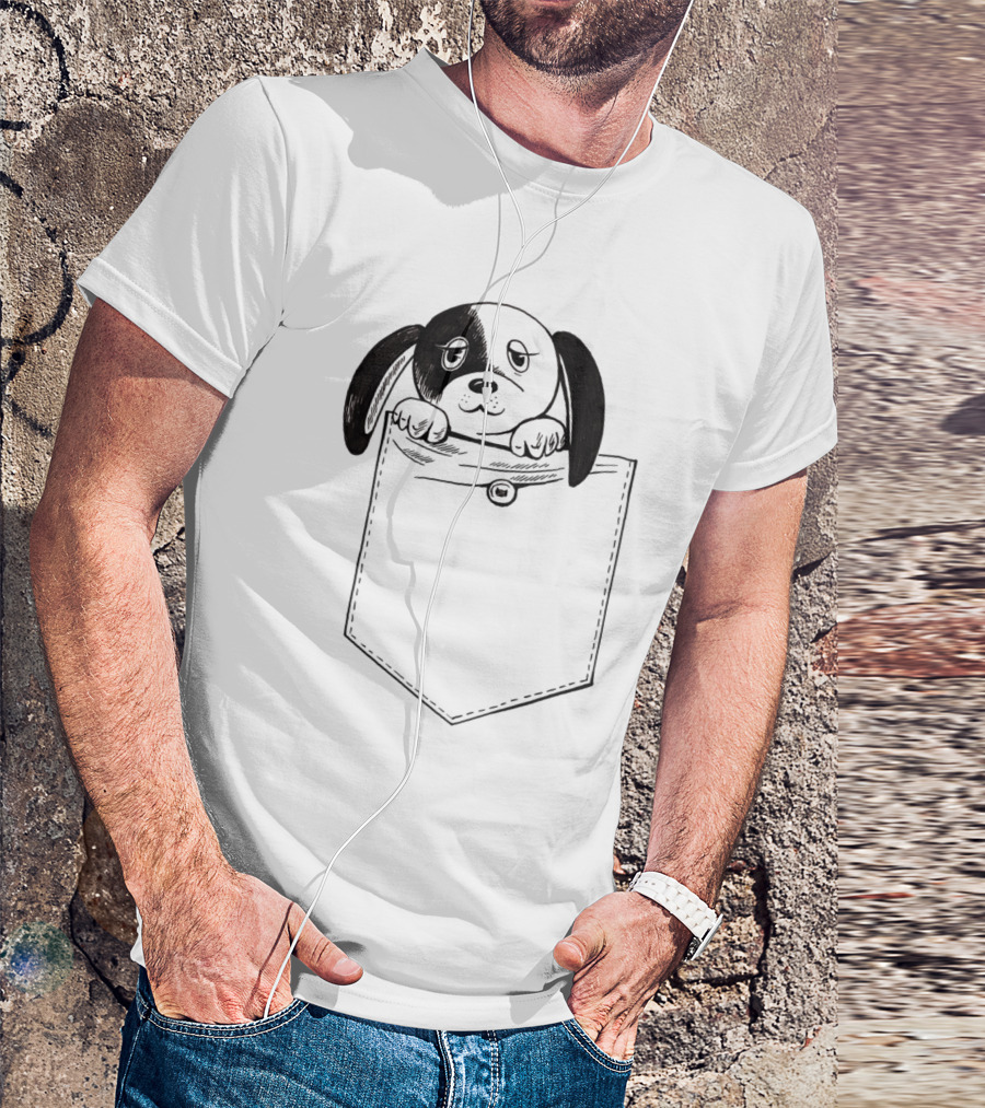 Cute Puppy Peeking From Pocket T-Shirt