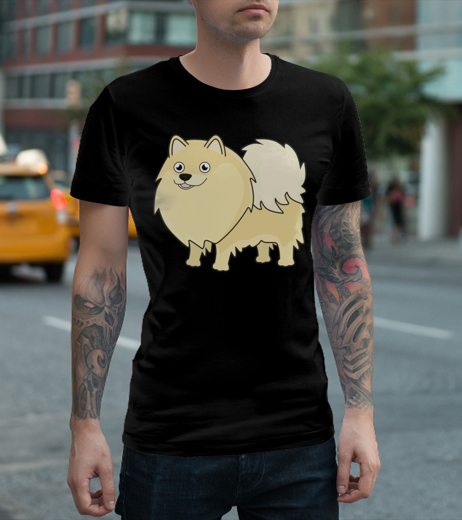Cute Pomeranian T Graphic Happy Fluffy Cartoon Dog T-Shirt