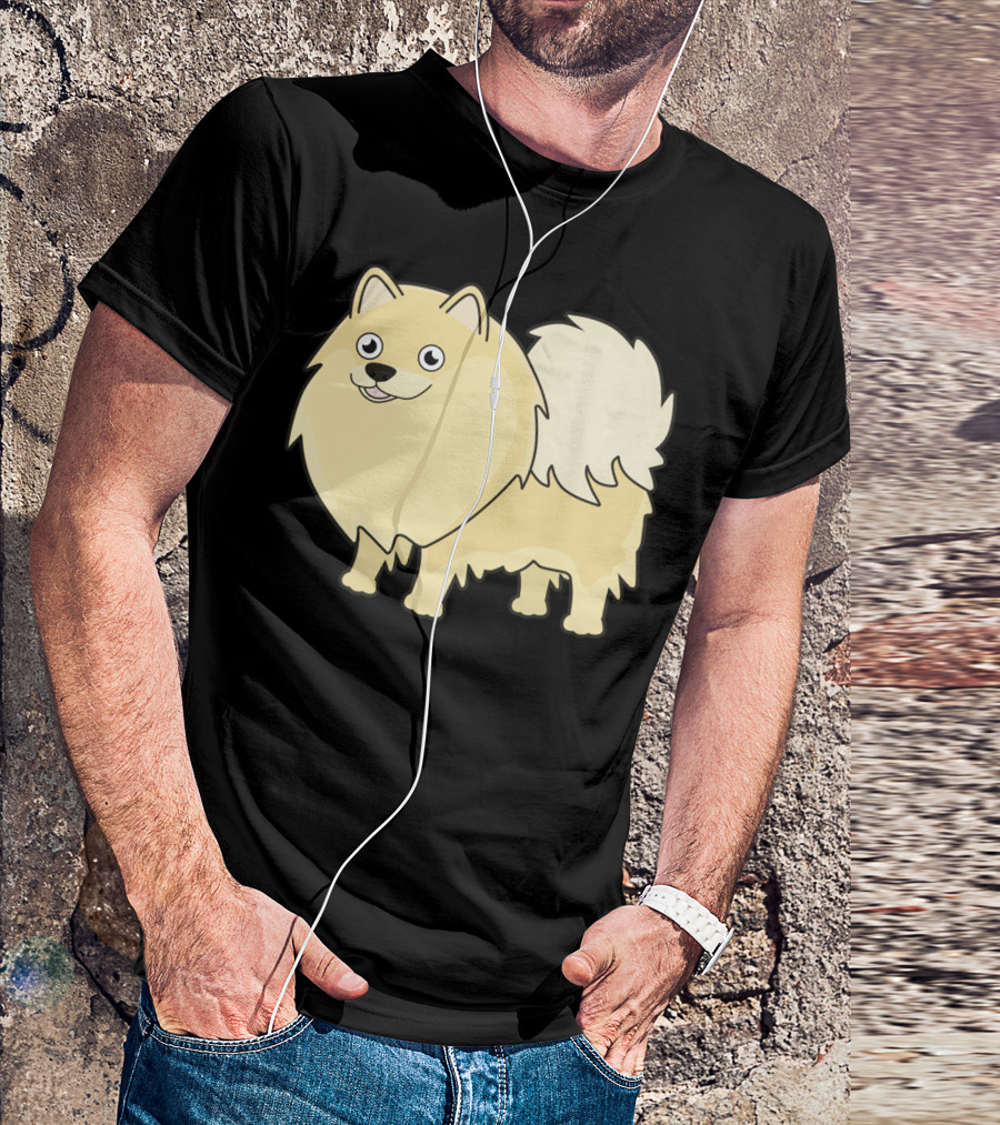 Cute Pomeranian T Graphic Happy Fluffy Cartoon Dog T-Shirt