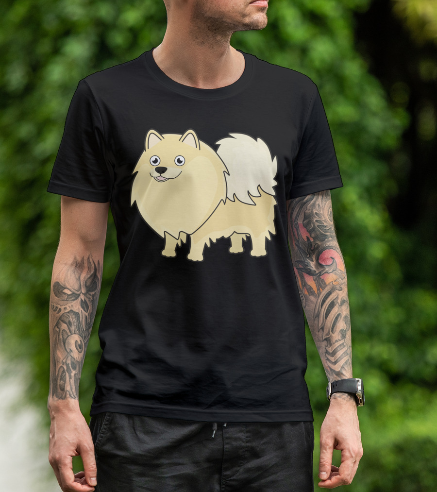 Cute Pomeranian T Graphic Happy Fluffy Cartoon Dog T-Shirt