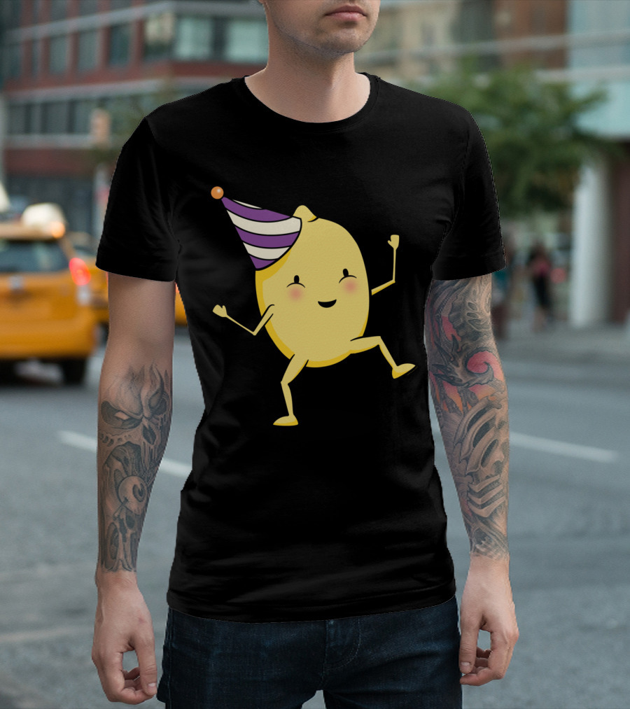 Lemon Dance Party with Striped Hat and Musical Notes T-Shirt