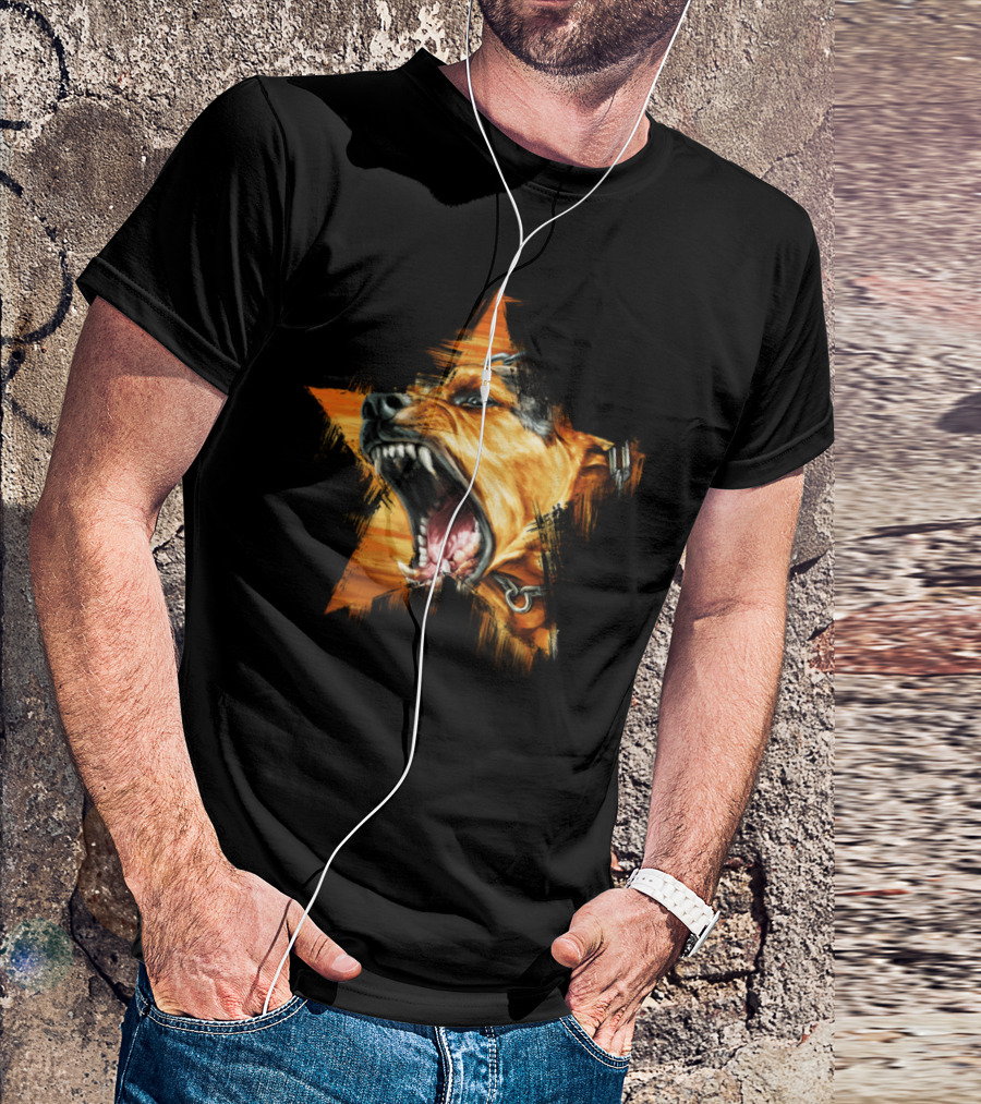 Barking Dog In Fierce Starburst Motif T-Shirt