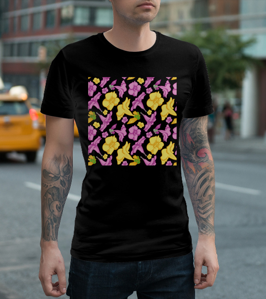 Cute Purple And Yellow Floral Pattern Blossoms T-Shirt