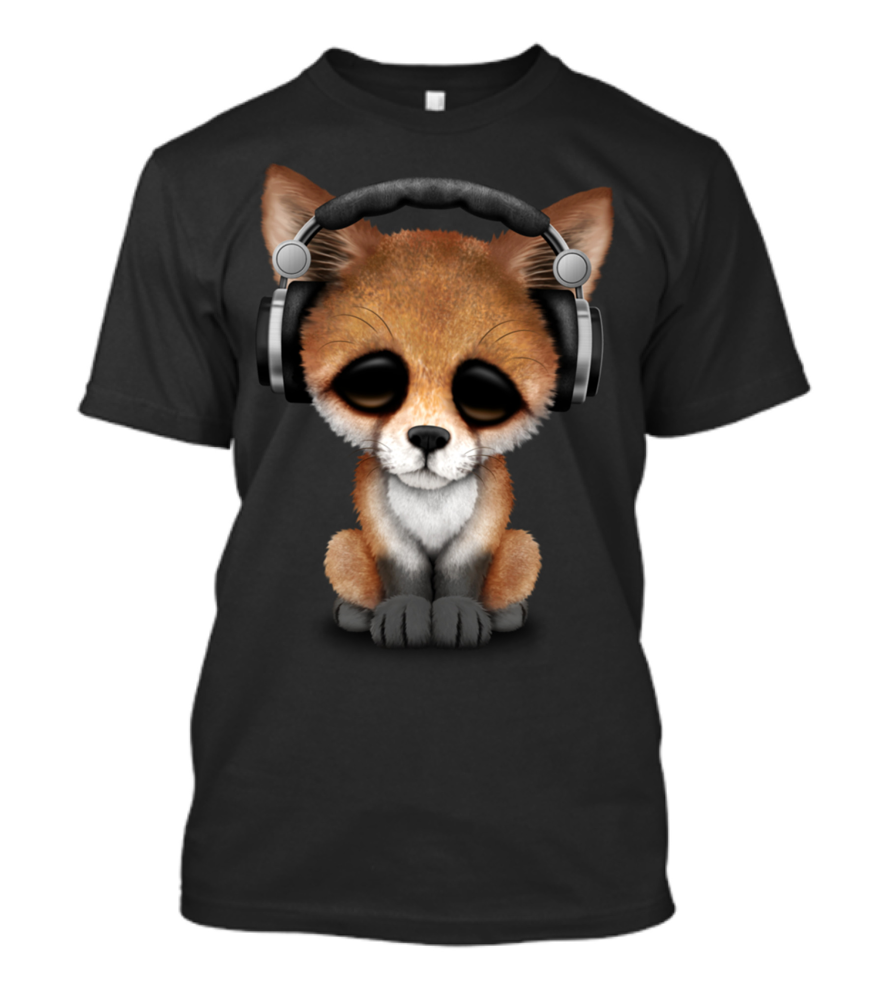 Cute Red Fox Cub DJ Wearing Headphones T-Shirt