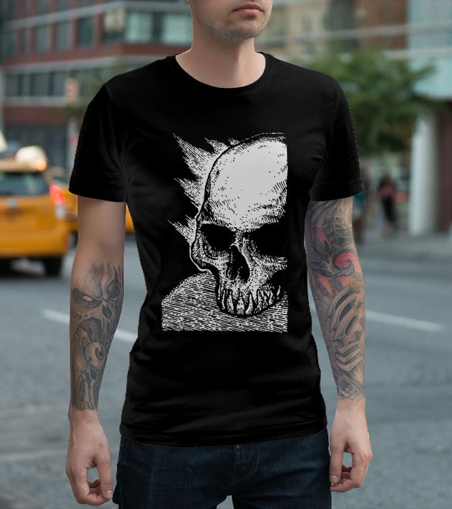 Skull And Dark T Monochrome Illustration T-Shirt