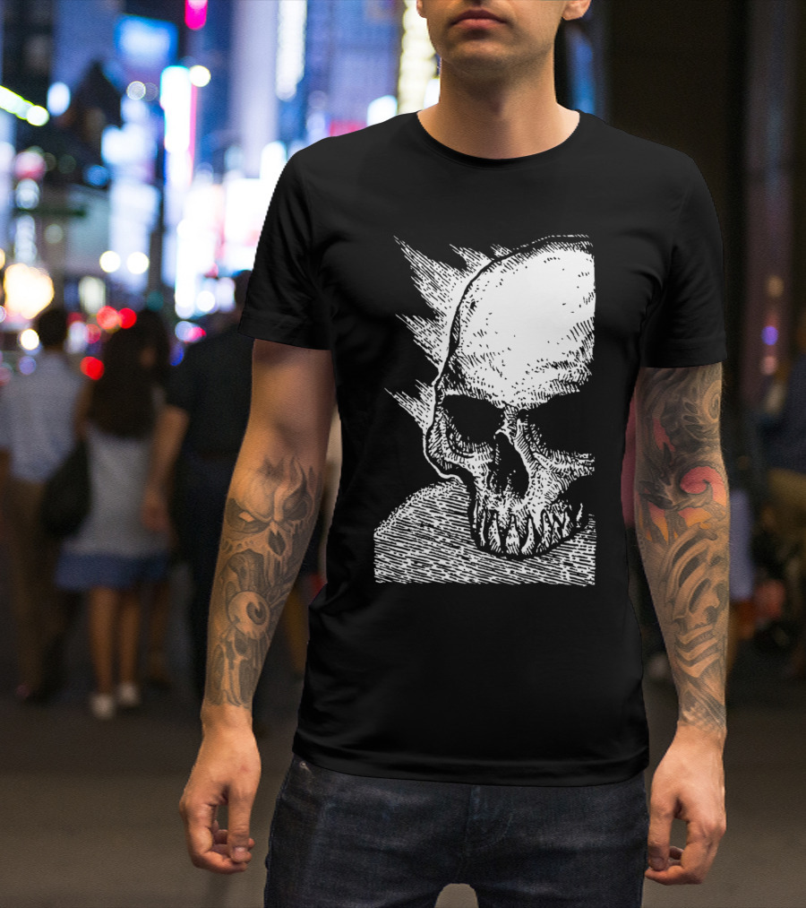 Skull And Dark T Monochrome Illustration T-Shirt