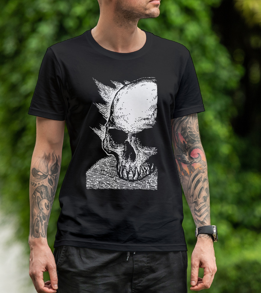 Skull And Dark T Monochrome Illustration T-Shirt