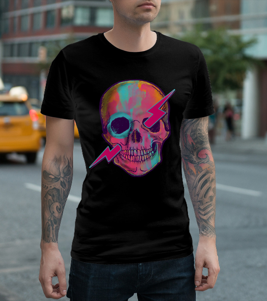 Skull Candyr Neon Lightning Bolt Psychedelic Pop T-Shirt