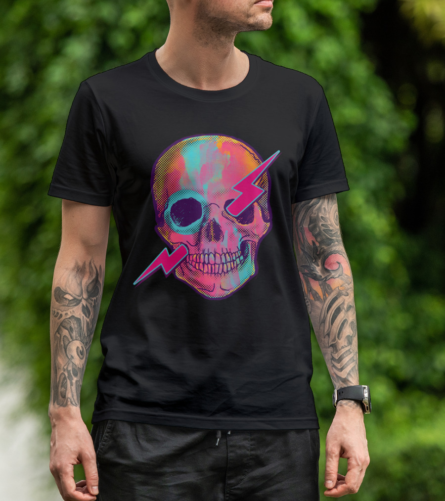 Skull Candyr Neon Lightning Bolt Psychedelic Pop T-Shirt