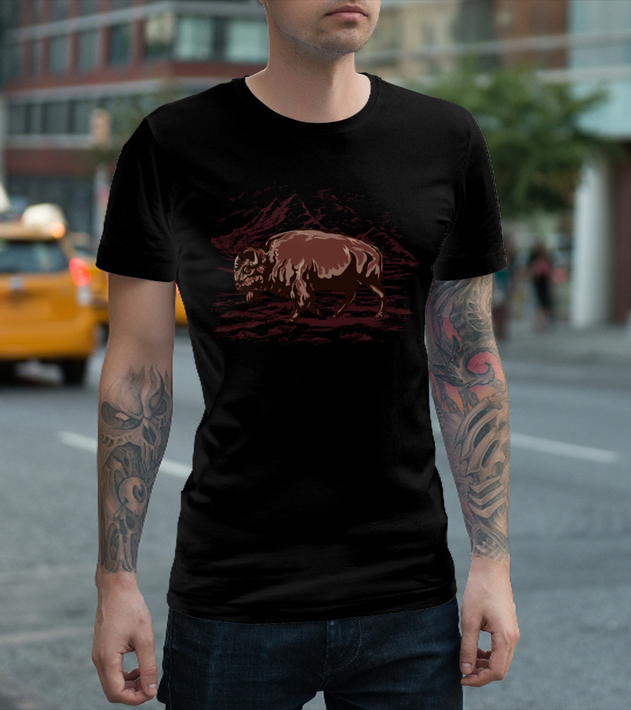Buffalo Plains Mountain Scene Wildlife T-Shirt