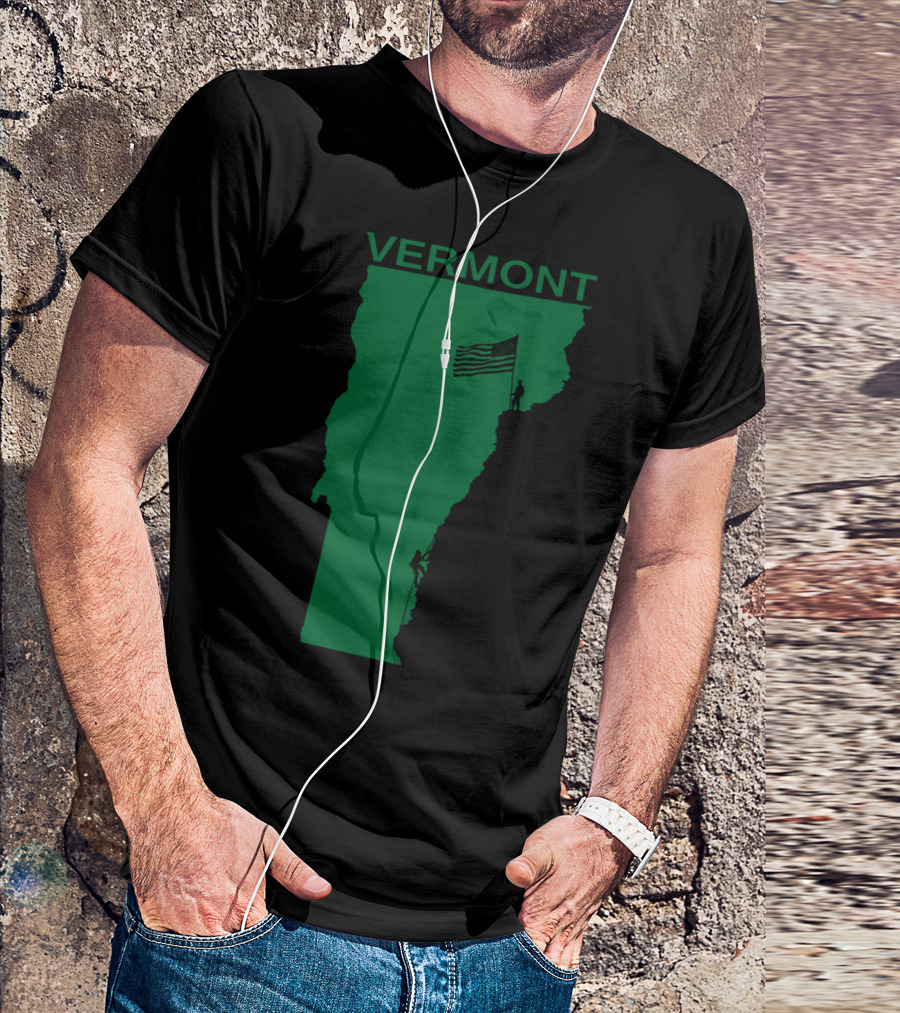 VERMONT State Silhouette With Climbers And American Flag T-Shirt