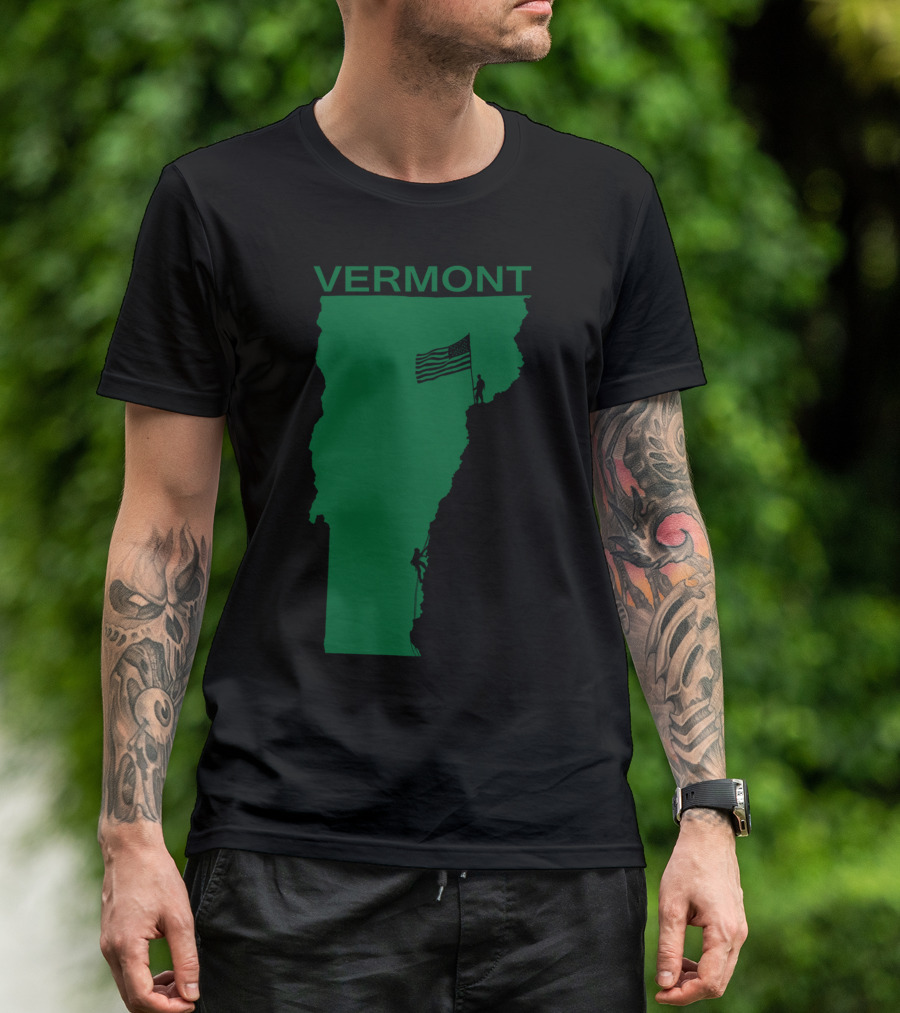 VERMONT State Silhouette With Climbers And American Flag T-Shirt