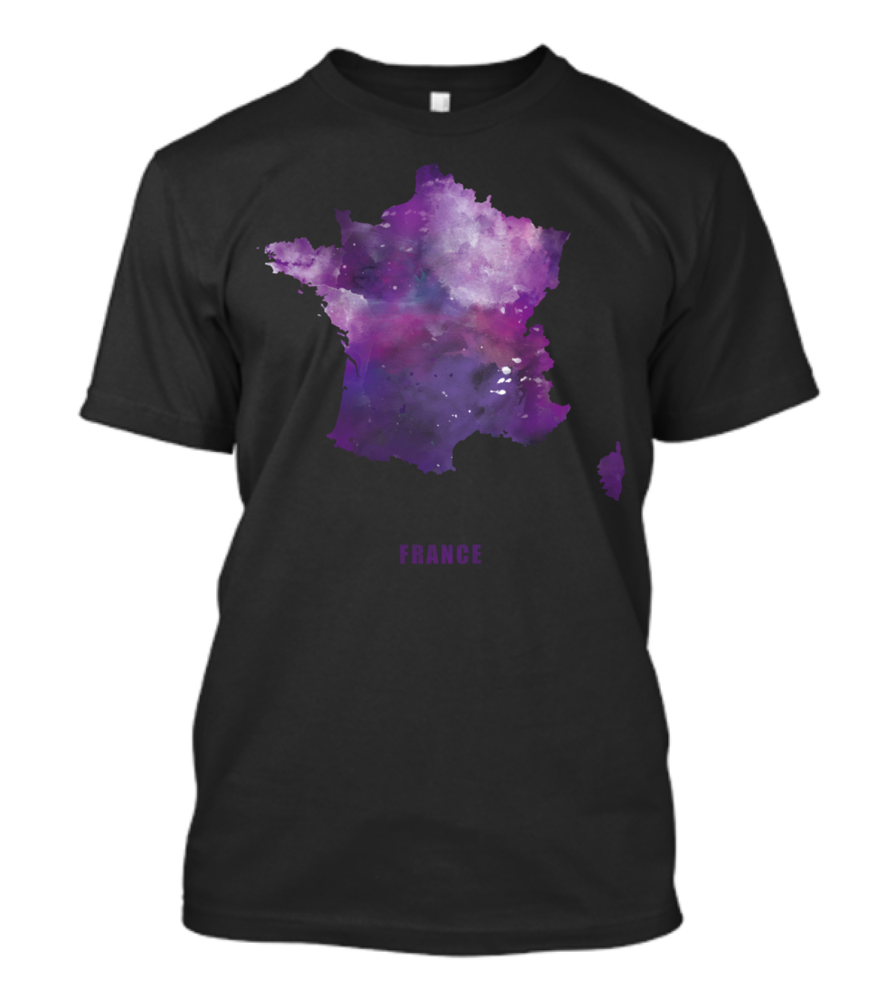France Purple Watercolor Map T-Shirt