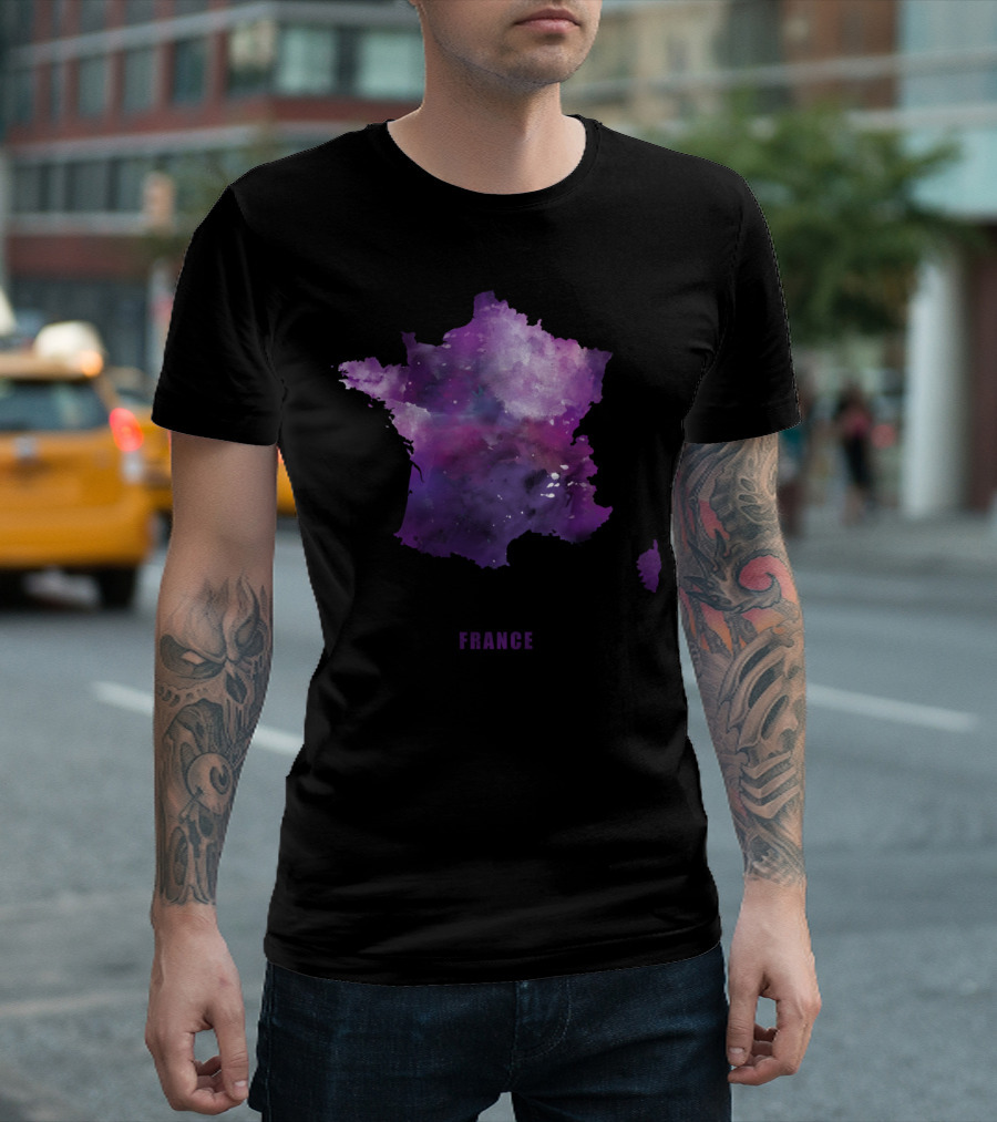 France Purple Watercolor Map T-Shirt